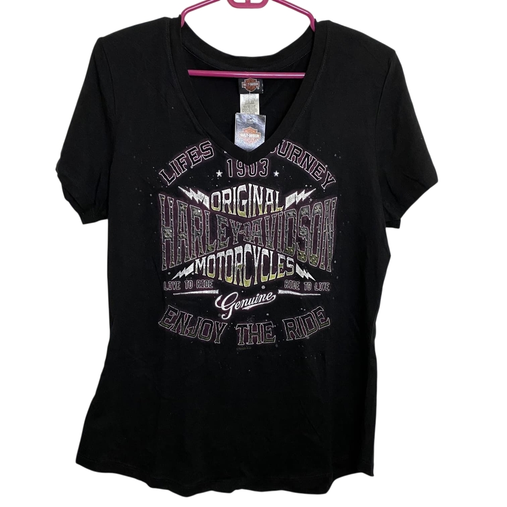 Harley-Davidson Women's Black and White Graphic Tee
